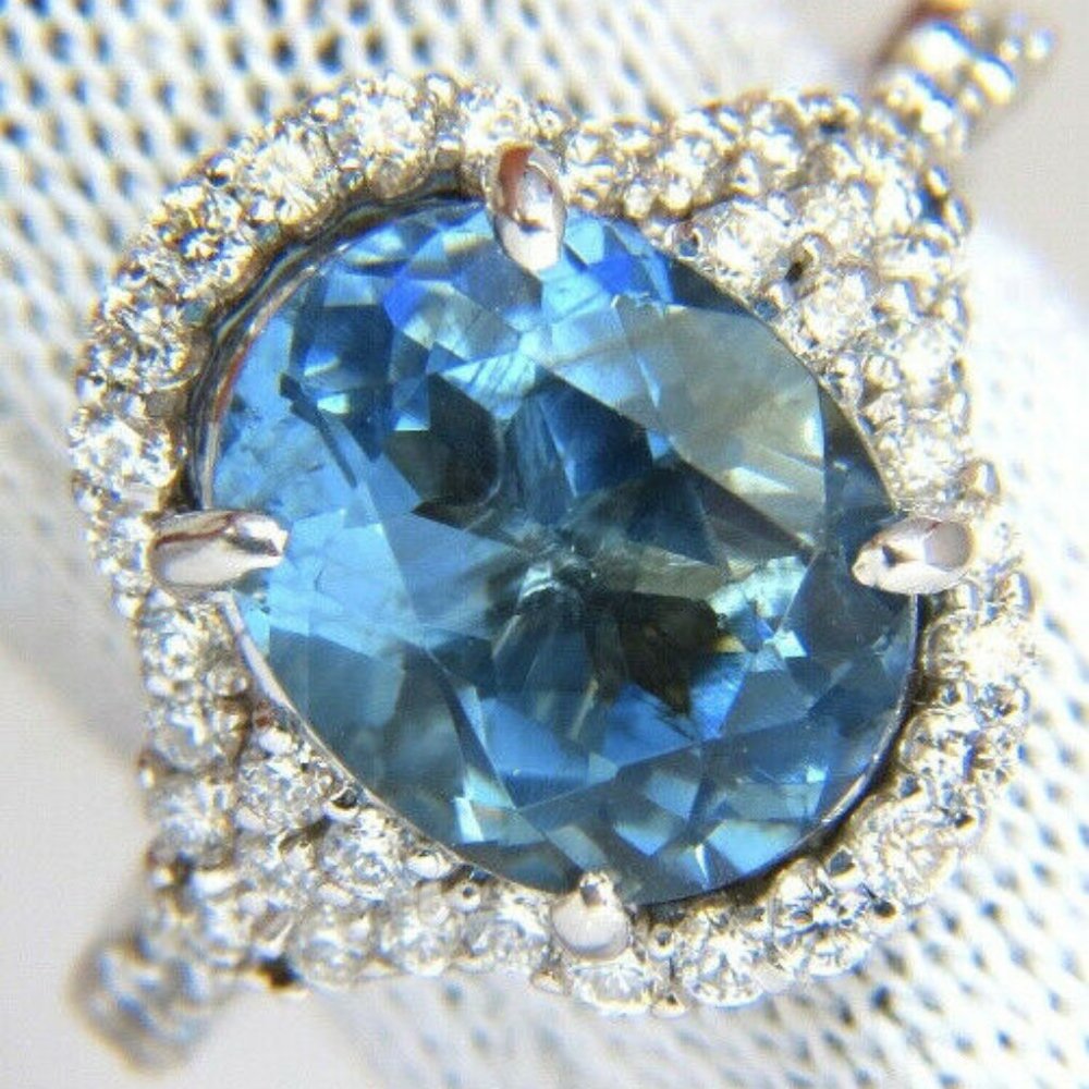5.15ct natural prime aqua blue aquamarine diamonds Ring 14kt*